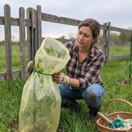 Housse croissance avec liens tomates gaine de forçage polyéthylène jaune traité anti-U.V