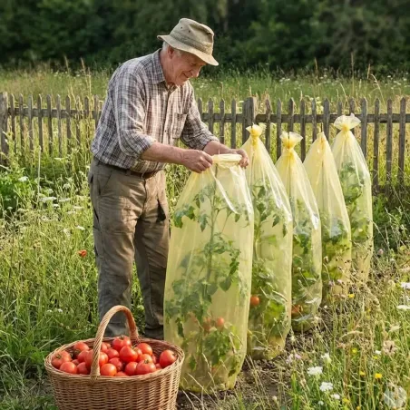 Housse croissance avec liens tomates gaine de forçage polyéthylène jaune traité anti-U.V
