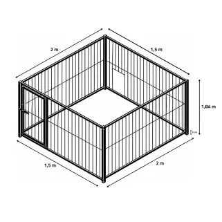 Kit chenil barreaux rectangulaire 1,50 x 2 m avec ouverture 1,50 m