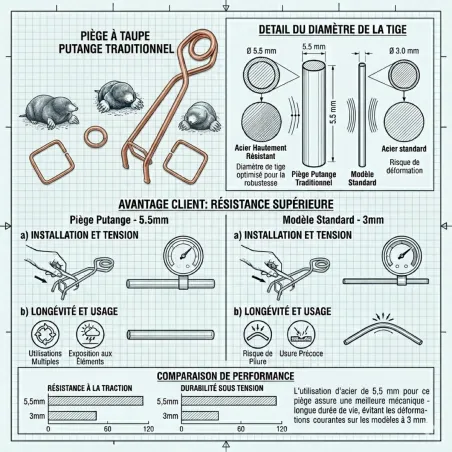 Lot de 10 pièges à taupe de type Putange en acier cuivré pas cher