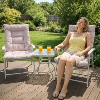 Ensemble Cosy 2 Fauteuils Pliants + Table Basse en Acier et Polyester