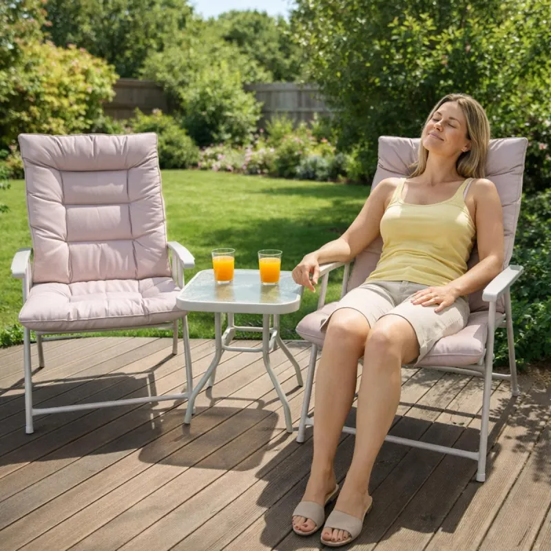 Ensemble Cosy 2 Fauteuils Pliants + Table Basse en Acier et Polyester