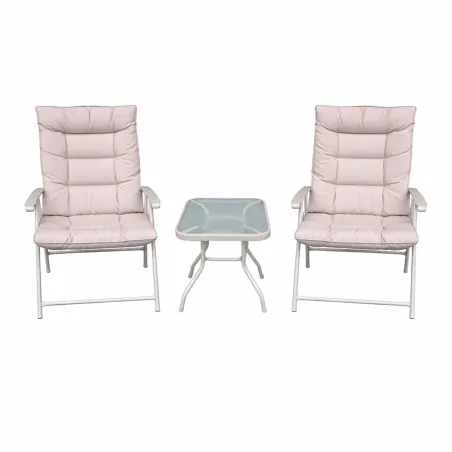 Ensemble Cosy 2 Fauteuils Pliants + Table Basse en Acier et Polyester