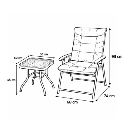 Ensemble Cosy 2 Fauteuils Pliants + Table Basse en Acier et Polyester