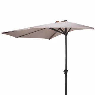 Parasol de terrasse demi-rond taupe Ø 2,70 m avec manivelle - Toile polyester 160 g/m²
