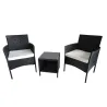 Salon de jardin 2 fauteuils et table basse tressée noir