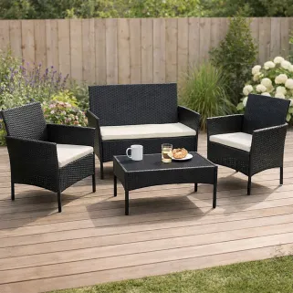 Salon de jardin 4 pièces résine tressée noir