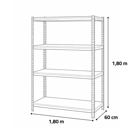 Étagère industrielle 4 niveaux 180x60x180 cm - Noire - Charge 60 kg/étagère