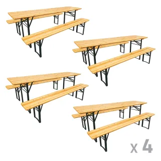 Lot de 4 Tables Extérieure en Pin Massif 177 cm avec 4 Bancs Bois / métal