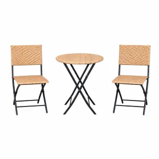 Ensemble Bistrot Table Ronde Ø61cm + 2 Chaises en Osier - Acier Noir