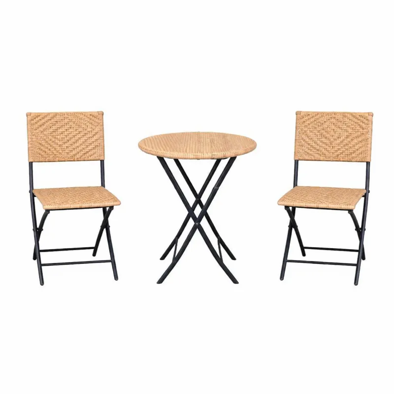 Ensemble Bistrot Table Ronde Ø61cm + 2 Chaises en Osier - Acier Noir