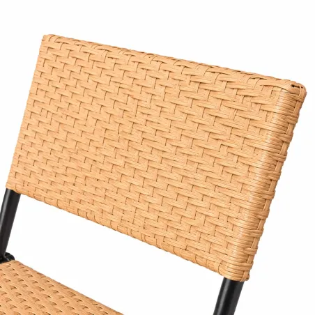 Ensemble Bistrot Table Ronde Ø61cm + 2 Chaises en Osier - Acier Noir