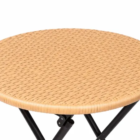 Ensemble Bistrot Table Ronde Ø61cm + 2 Chaises en Osier - Acier Noir