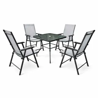 Ensemble Apéro 5 Pièces - Table + 4 Chaises Pliables en Acier et Textilène