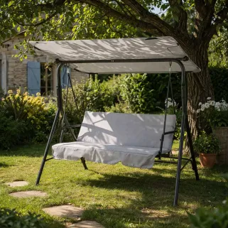 Balancelle d'extérieur 3 places noire et blanche avec toit ajustable