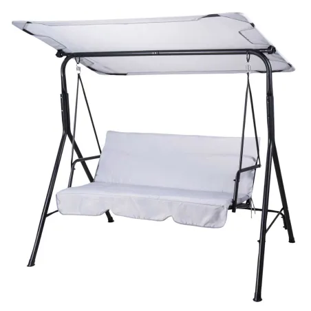 Balancelle d'extérieur 3 places noire et blanche avec toit ajustable