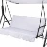 Balancelle d'extérieur 3 places noire et blanche avec toit ajustable