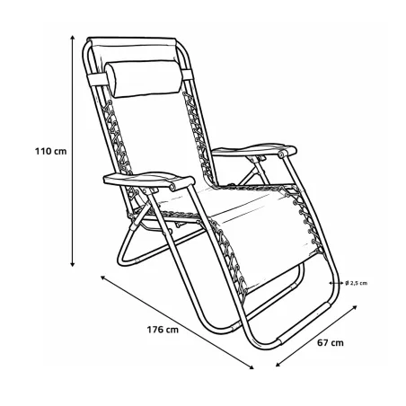 Fauteuil relax acier 176x67x110cm dossier 5 positions