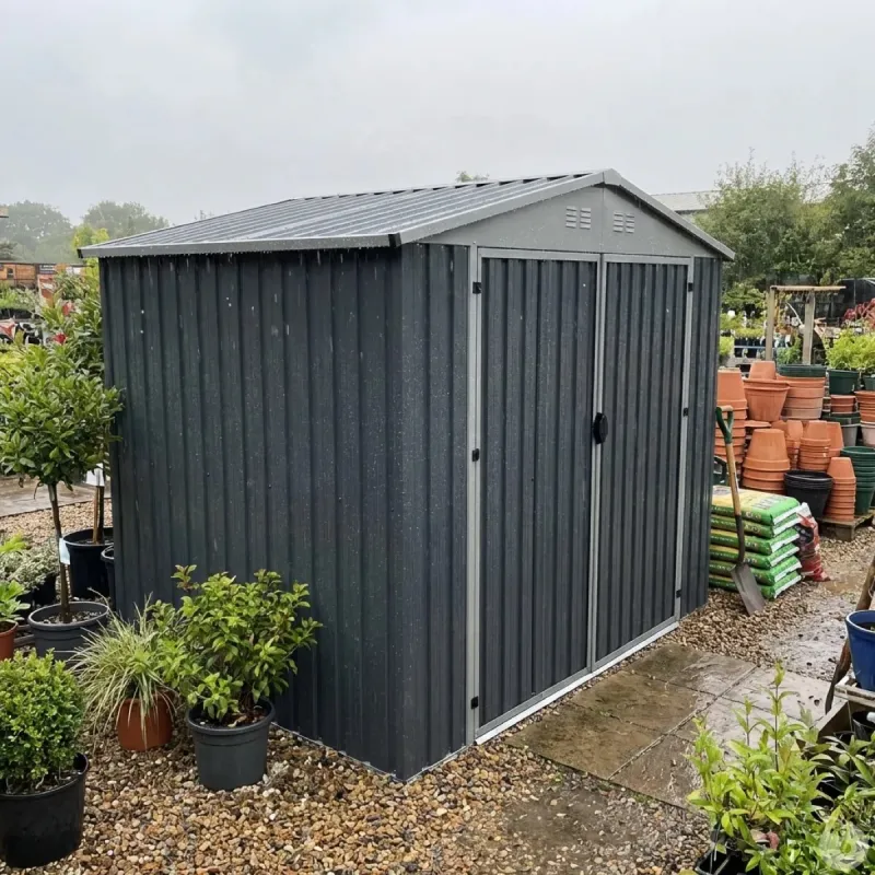 Abri de jardin métal gris et crème 245 x 193 x 180 cm