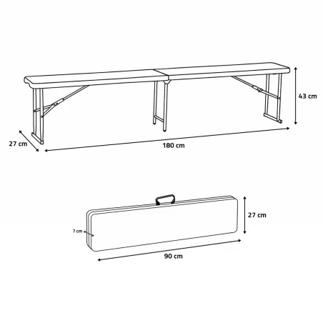 Banc de jardin pliable blanc 180 X 27 X 43 cm 3 personnes