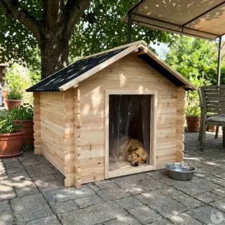 Niche chien en bois toit type chalet madrier toit PVC taille L 116 x 87 x 90 cm 