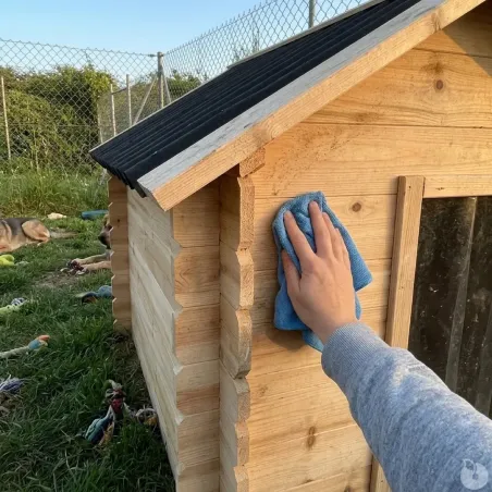 Niche chien en bois toit type chalet madrier toit PVC taille M : 86 x 76 x 70 cm