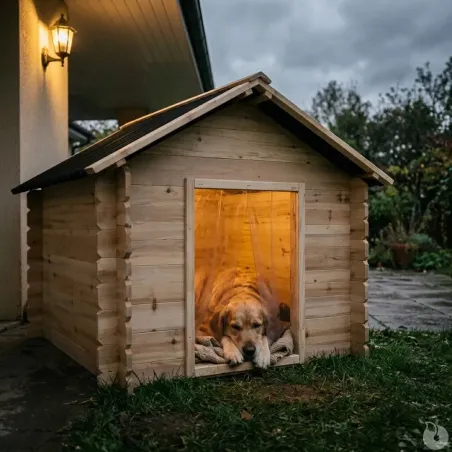 Niche chien en bois toit type chalet madrier toit PVC taille M : 86 x 76 x 70 cm