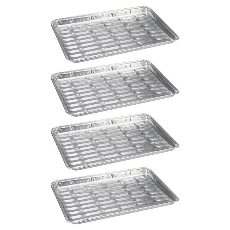 Lot de 4 plateaux en aluminium pour barbecue - 24x16x1,5 cm