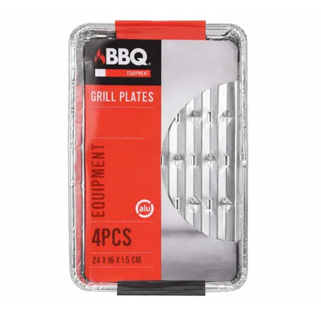 Lot de 4 plateaux en aluminium pour barbecue - 24x16x1,5 cm