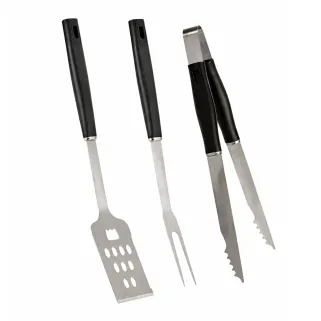 Kit 3 ustensiles barbecue en acier inoxydable - Spatule, fourchette et pince