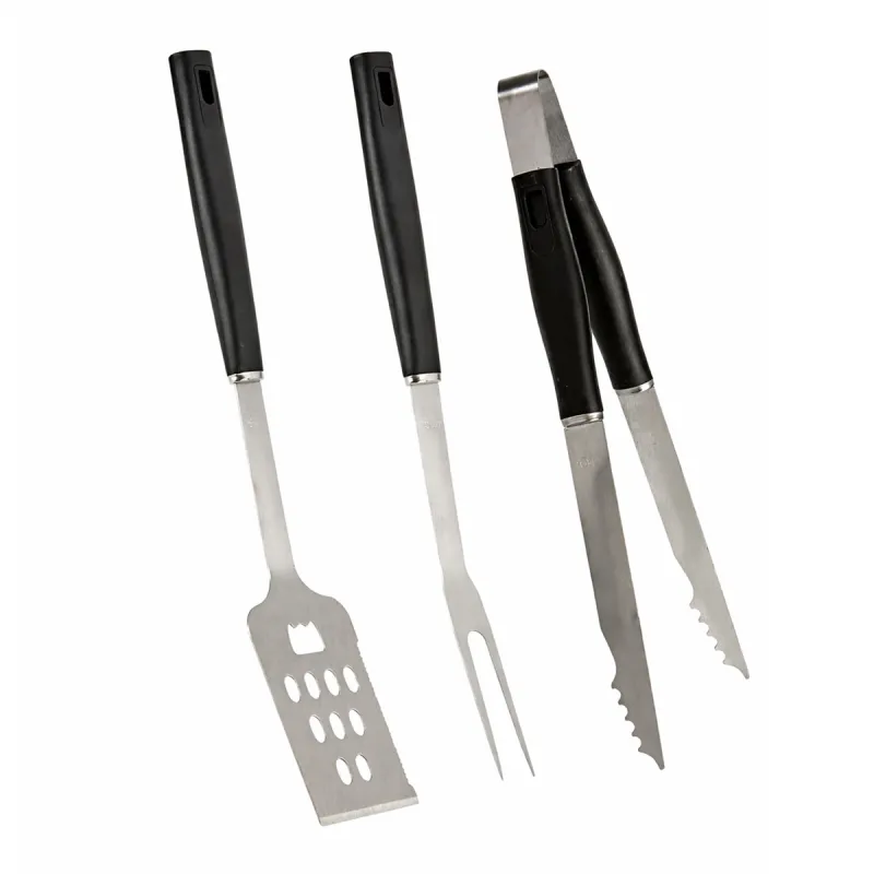 Kit 3 ustensiles barbecue en acier inoxydable - Spatule, fourchette et pince