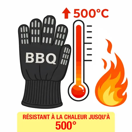 Gants de protection barbecue en Kevlar et silicone - Résistance jusqu'à 500°C