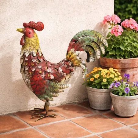 Décoration coq métal 44×15×45 cm – Jardin & extérieur