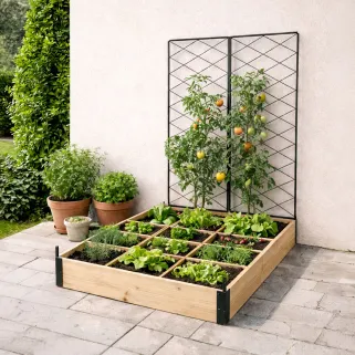 Carré potager bois avec treillis 115 x 80 x 128 cm