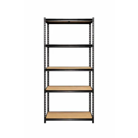 Étagère à rivets noire 5 niveaux 90x40x180cm - Structure robuste en acier et MDF