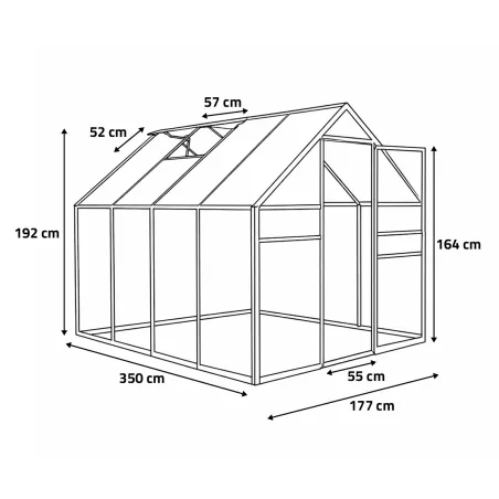 Serre de jardin en aluminium et polycarbonate 6,2 m² - 350x177x192 cm