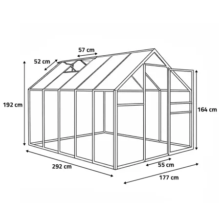 Serre de jardin en aluminium et polycarbonate 292x177x192 cm - Transparente avec protection UV
