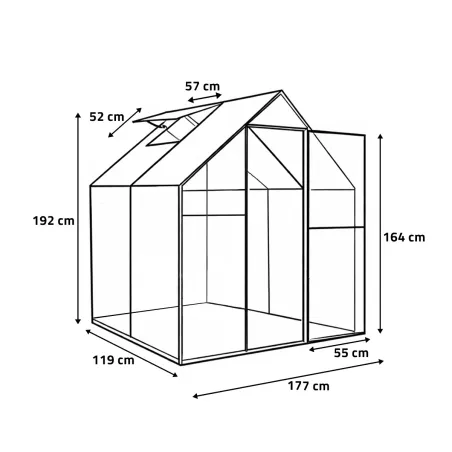 Serre de Jardin en Aluminium avec Polycarbonate 119x177x192cm - Transparente et Verte