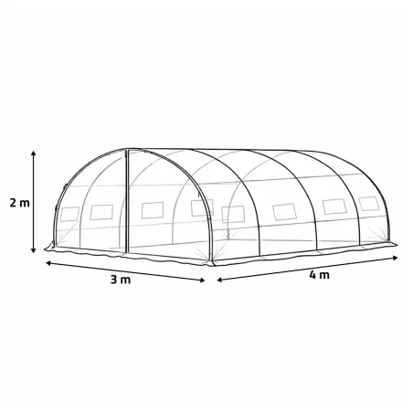 Housse de serre maraîchère 12 m² - Polyéthylène anti-UV 140 g/m² avec 8 fenêtres et 1 porte