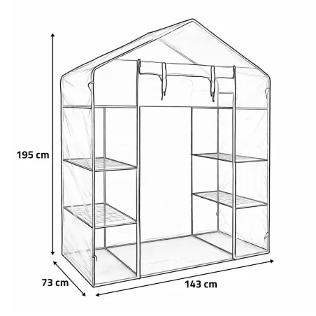 Serre de jardin avec étagères 143 x 73 x 195 cm