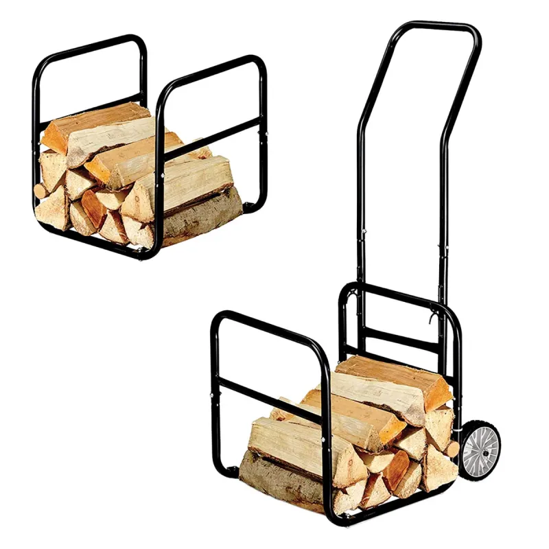 Chariot porte-bûches 2 en 1 amovible - Charge 50 kg - 114x62x44 cm