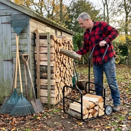 Chariot porte-bûches 2 en 1 amovible - Charge 50 kg - 114x62x44 cm