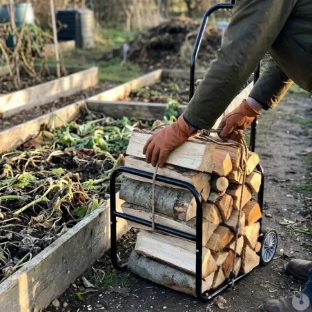 Chariot porte-bûches 2 en 1 amovible - Charge 50 kg - 114x62x44 cm