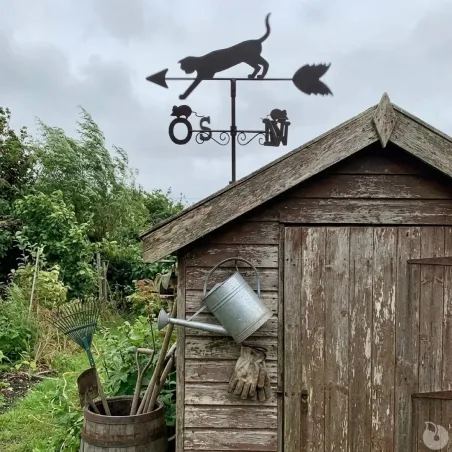 Girouette chat météo métal pour jardin, toit d'extérieur, direction du vent