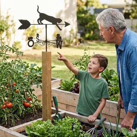 Girouette chat météo métal pour jardin, toit d'extérieur, direction du vent