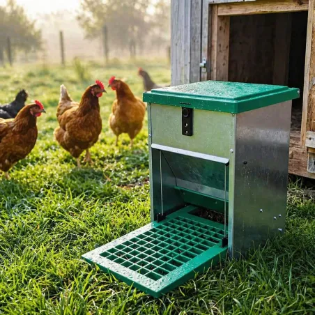 Abreuvoir métal galvanisé 30 L + Mangeoire à trémie anti nuisibles Feedomatic 20kg