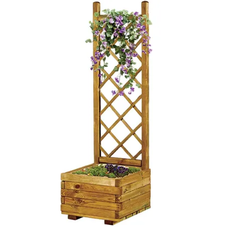 Bac à fleurs en bois avec treillis 40x31x140cm