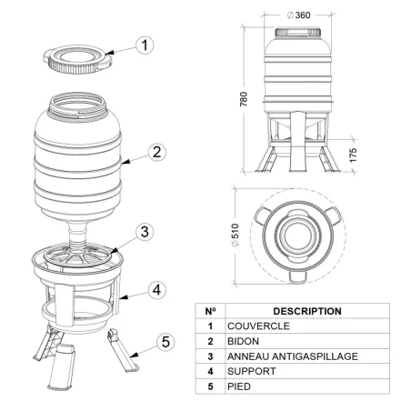 1 Abreuvoir 40L + 1 Mangeoire 30kg - sur pieds