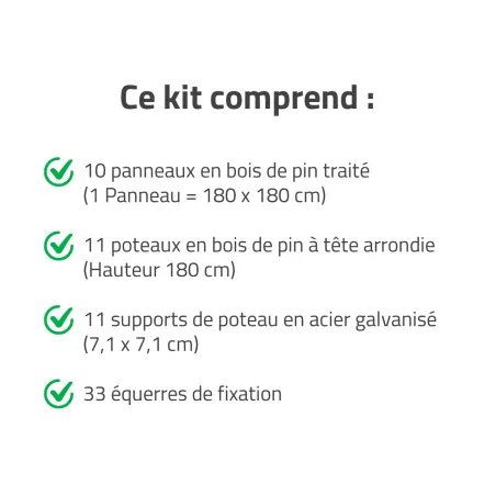 Kit 18 m de clôture bois - Hauteur 180x3,5 cm