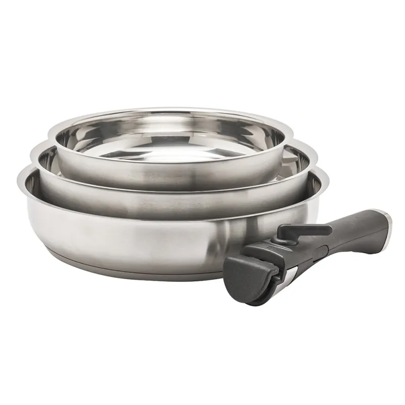 Lot de 3 Poêles acier inoxydable diamètres 20, 24 et 26 cm